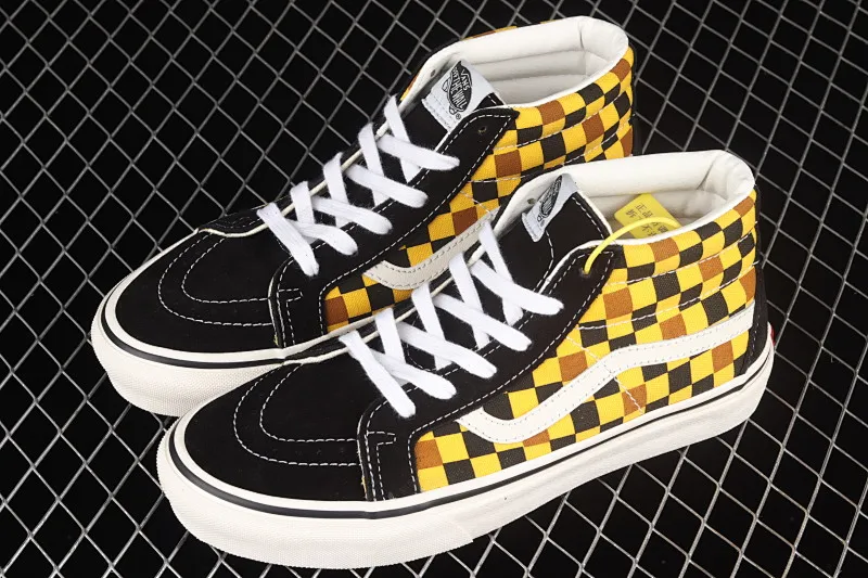 All categories Vans Vans series Vans Mid Vans China Special offer Vans Sk8-Mid Vans black blue orange plaid color mid-top casual sneakers VN0A3WM3SW1